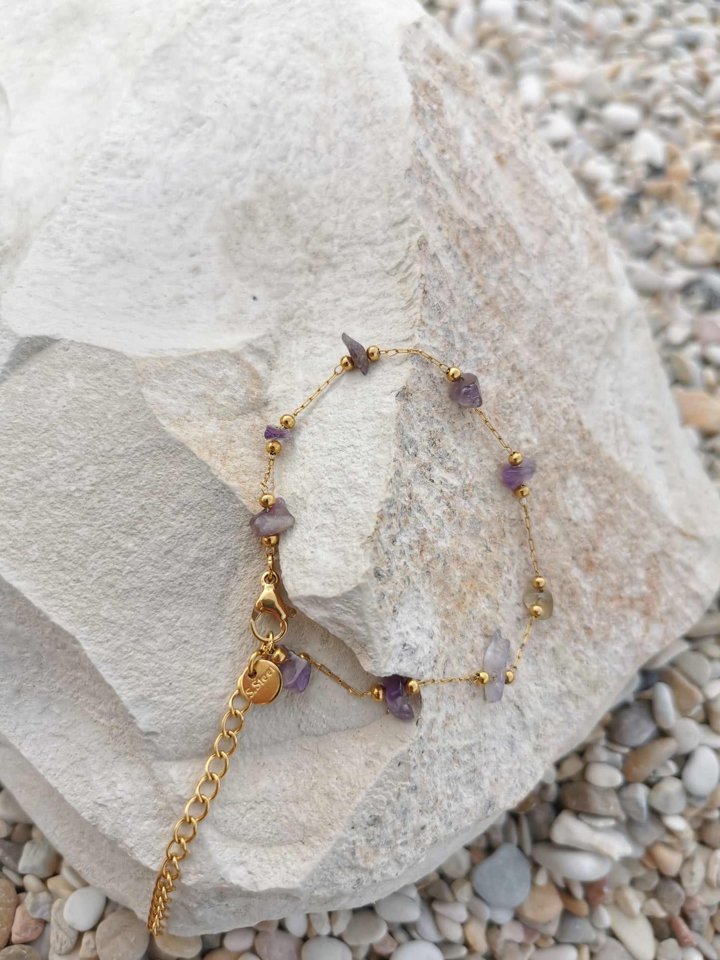 Bracciali di Chips in Ametista, Corniola, e Quarzo Rosa